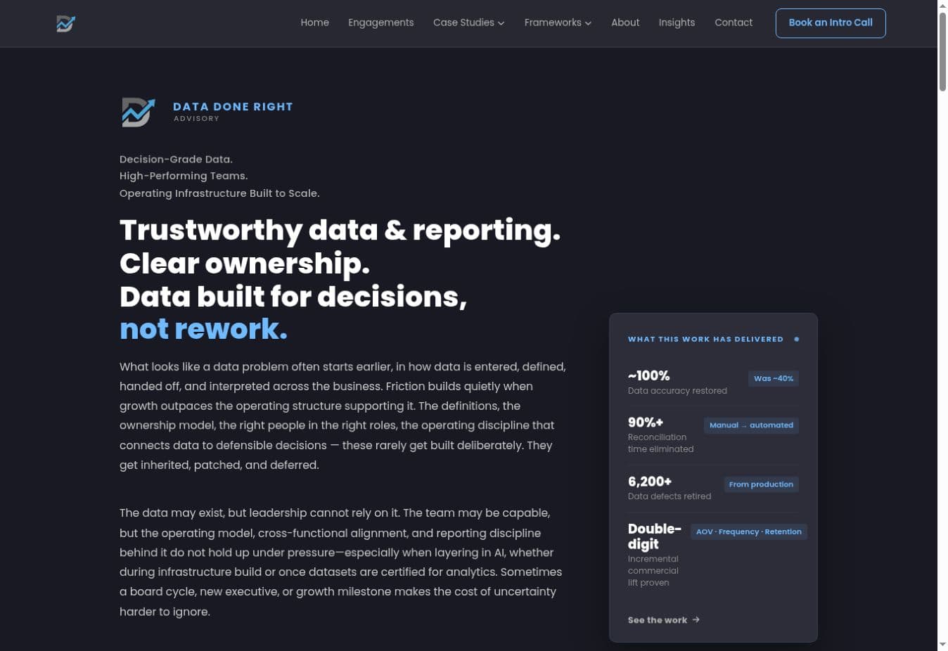 Data Done Right advisory website homepage